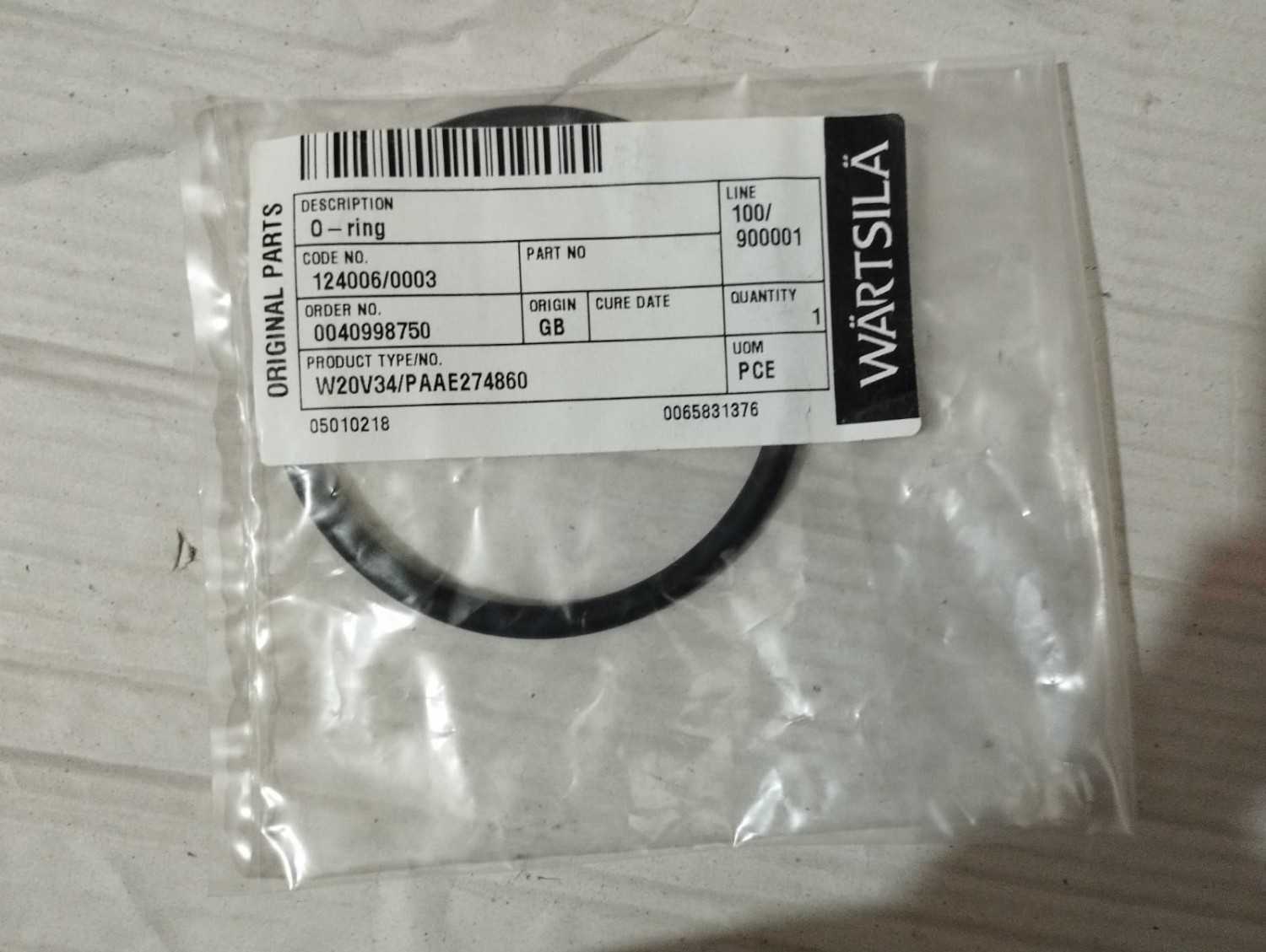 Wartsila O-Ring 124006, W20V34/PAAE274860 | Brand New |