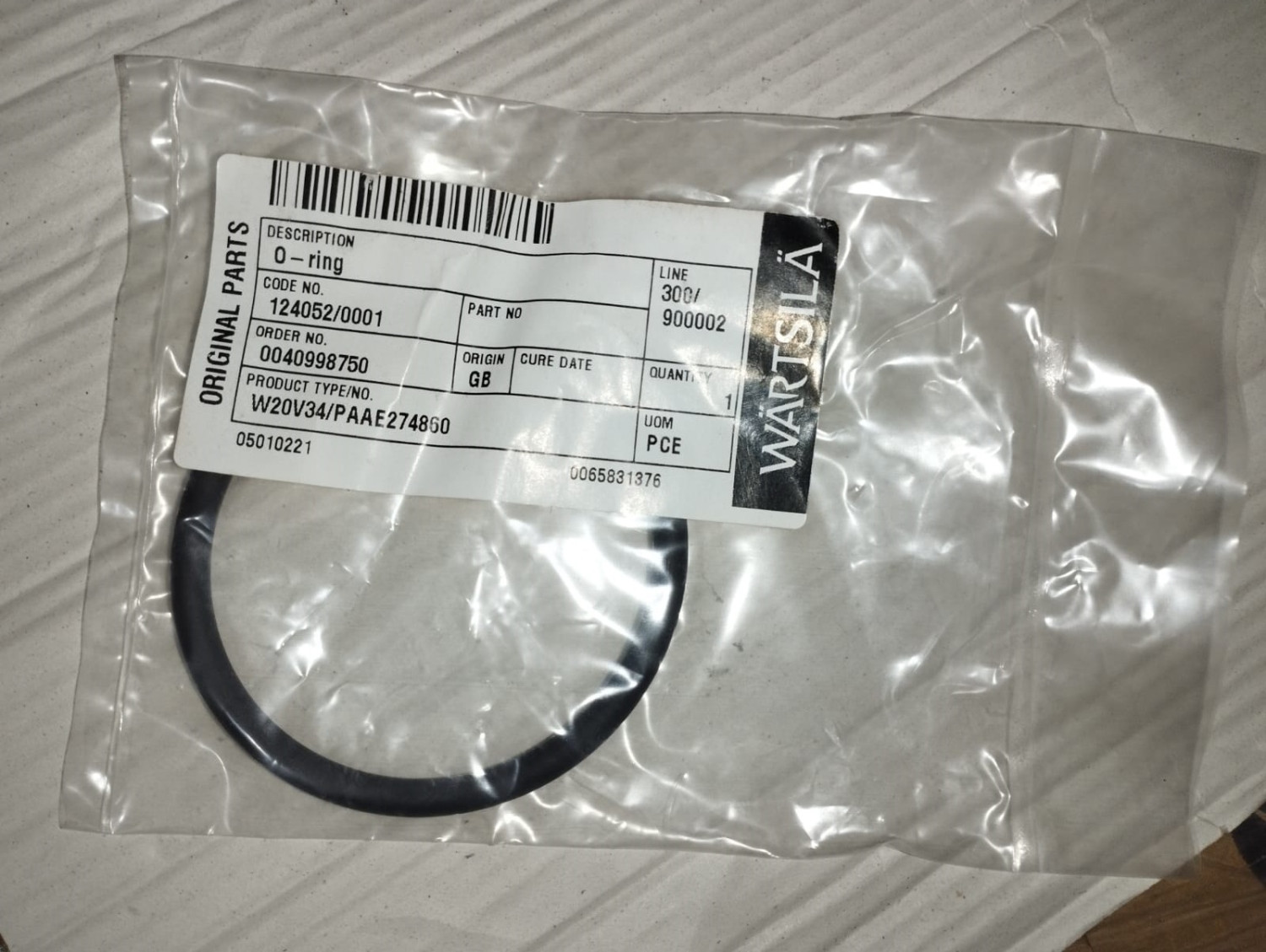 Wartsila O-Ring 124052, W20V34/PAAE274860 | Brand New |
