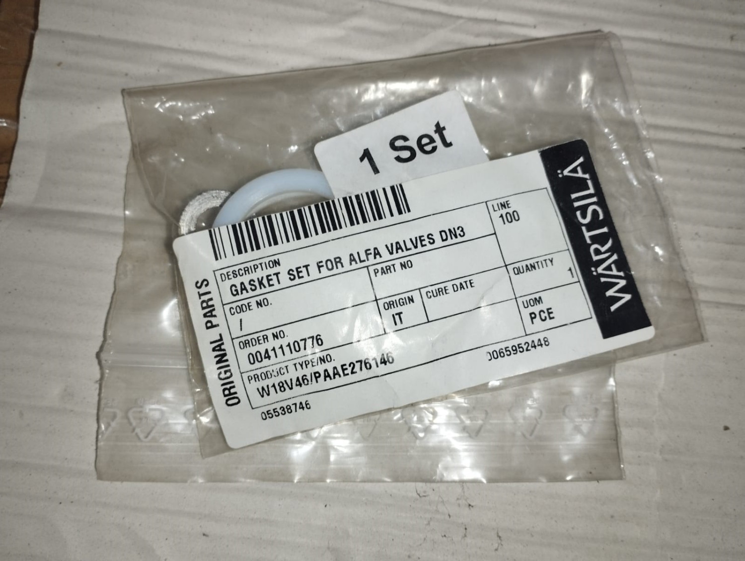 Wartsila Gasket Set For Alfa Valves DN3 W18V46/PAAE276146 | Brand New |