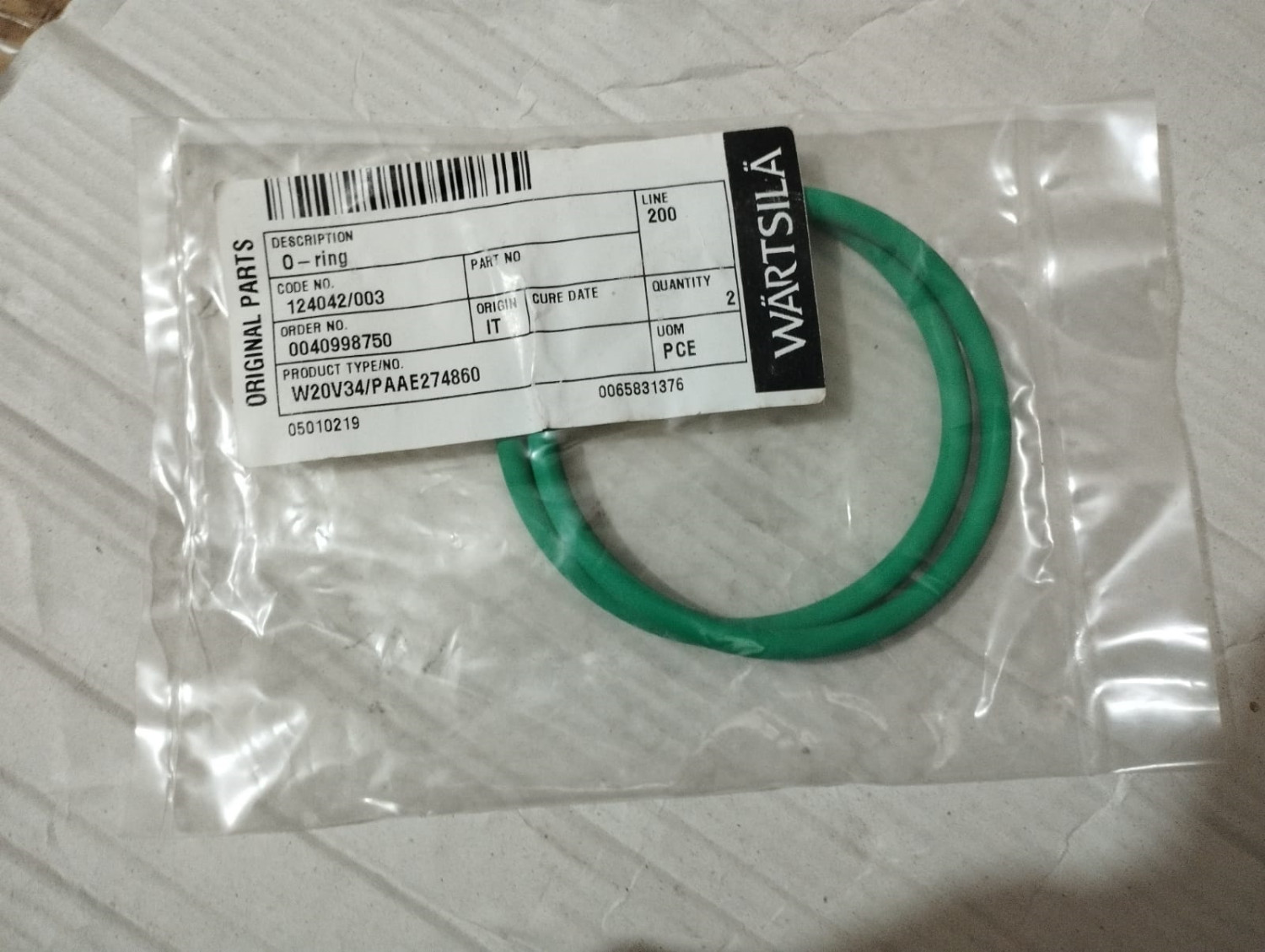 Wartsila O-Ring 124042, W20V34/PAAE274860 | Brand New |